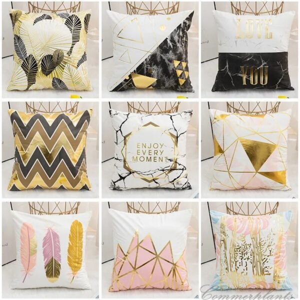 Luxury Gold Bronzing Geometric Plush Pillowcase set of 12pcs - Image 4