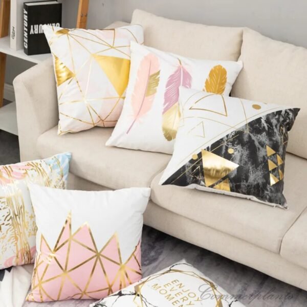 Luxury Gold Bronzing Geometric Plush Pillowcase set of 12pcs - Image 2