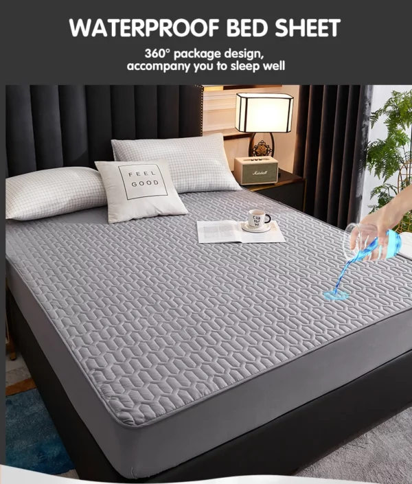 Drap-housse élastique matelassé imperméable, protège-matelas pour couple, lit double, lit Euro Queen, housse de coussin respirante en lin - Image 10
