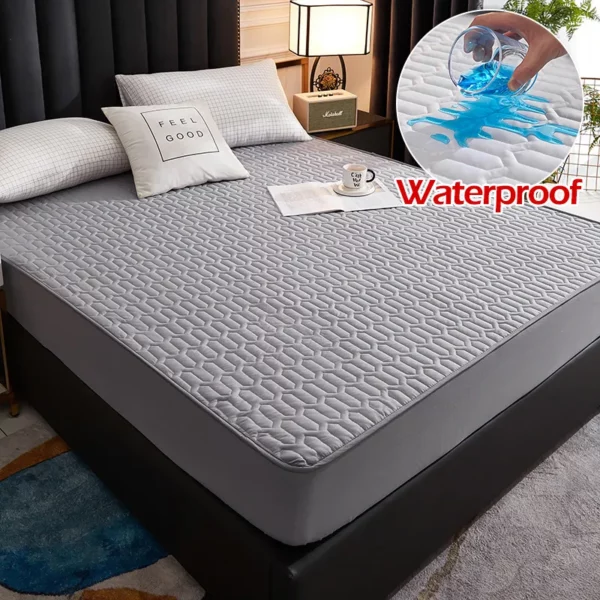 Drap-housse élastique matelassé imperméable, protège-matelas pour couple, lit double, lit Euro Queen, housse de coussin respirante en lin - Image 12