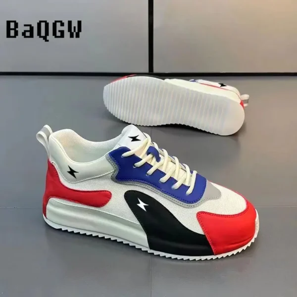 Color Block Running Luxury Sneakers Men Casual Shoes Fashion Leather Canvas Breathable Height Increased Platform Board Shoes - Image 2