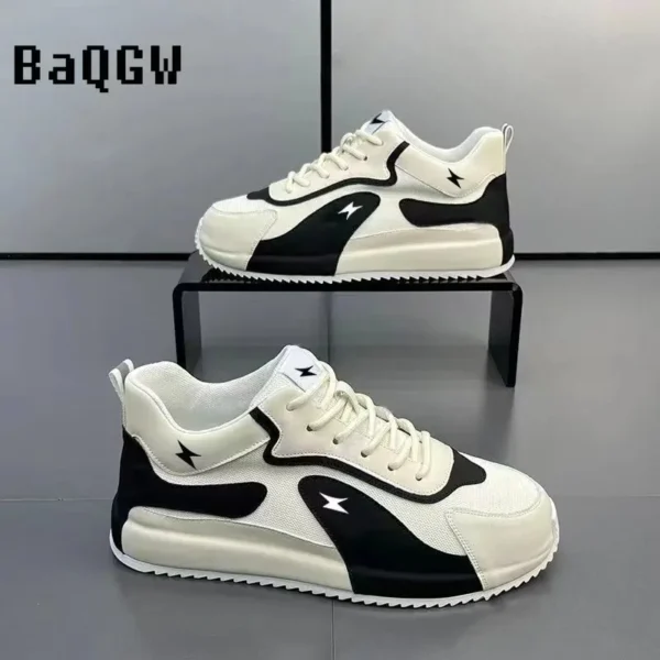 Color Block Running Luxury Sneakers Men Casual Shoes Fashion Leather Canvas Breathable Height Increased Platform Board Shoes - Image 3