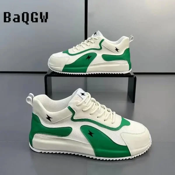 Color Block Running Luxury Sneakers Men Casual Shoes Fashion Leather Canvas Breathable Height Increased Platform Board Shoes - Image 4