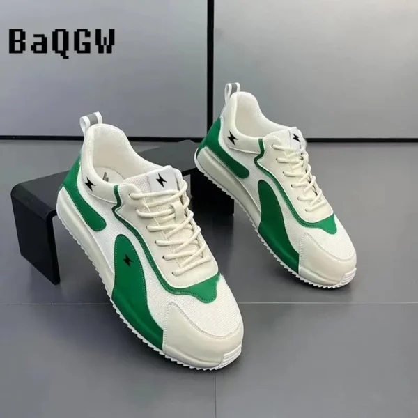 Color Block Running Luxury Sneakers Men Casual Shoes Fashion Leather Canvas Breathable Height Increased Platform Board Shoes - Image 5