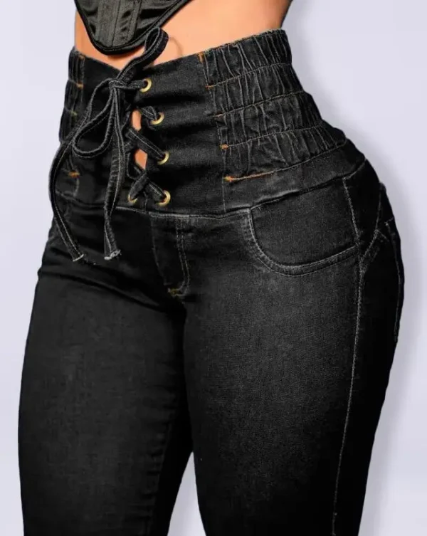 Skinny Jeans for Women Grommet Eyelet Lace-Up Pocket - Image 7