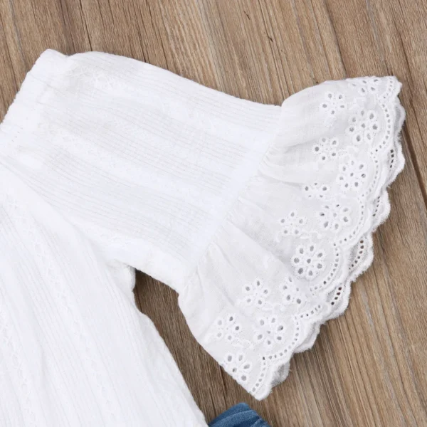 Kids Girls Clothes Outfits 2 Pieces White Off Shoulder Tops Beading Set 1-6 Years - Image 3