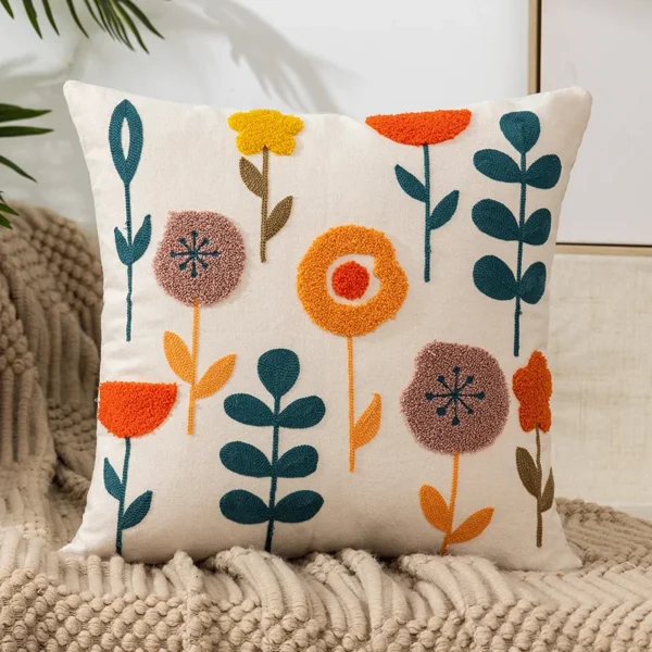 Flower Embroidered Throw Pillow Cover with Pastoral Style Living Room Sofa 12PCS 50x50CM - Image 3