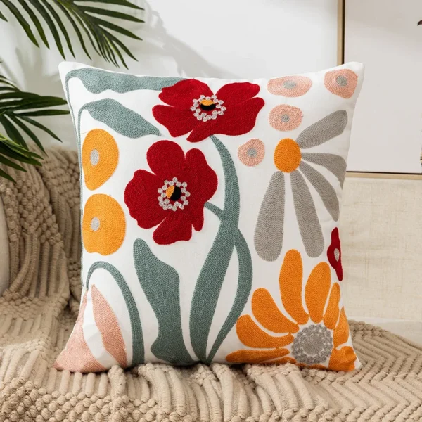 Flower Embroidered Throw Pillow Cover with Pastoral Style Living Room Sofa 12PCS 50x50CM - Image 4