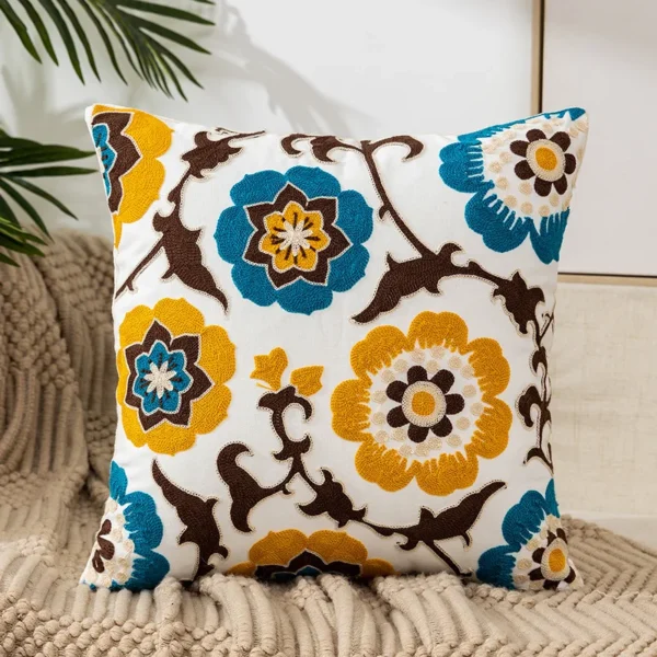Flower Embroidered Throw Pillow Cover with Pastoral Style Living Room Sofa 12PCS 50x50CM - Image 5