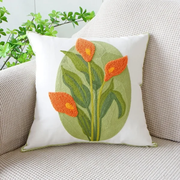 Flower Embroidered Throw Pillow Cover with Pastoral Style Living Room Sofa 12PCS 50x50CM - Image 6