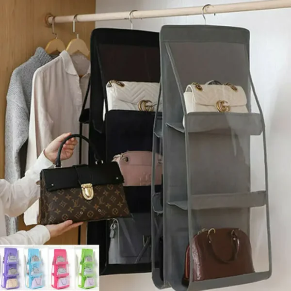 6 Pocket Foldable Hanging Purse Handbag Organizer for Storage Ladies - Image 2