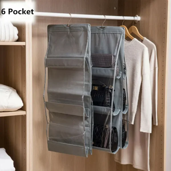 6 Pocket Foldable Hanging Purse Handbag Organizer for Storage Ladies - Image 6