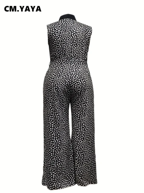 YAYA Dot Printed Single Breasted with Sashes Sleeveless Straight Wide Leg Jumpsuit - Image 5