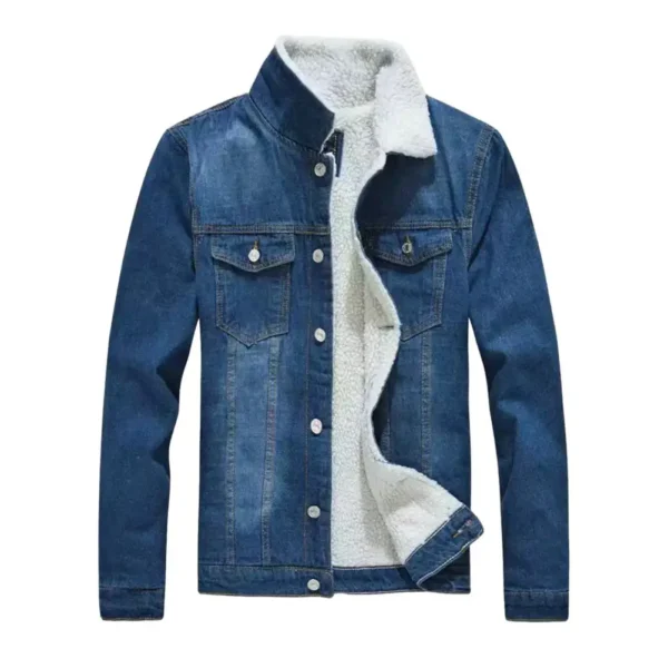 Men's Denim Jacket With Fleece Overcoat Casual Denim Jacket - Image 2