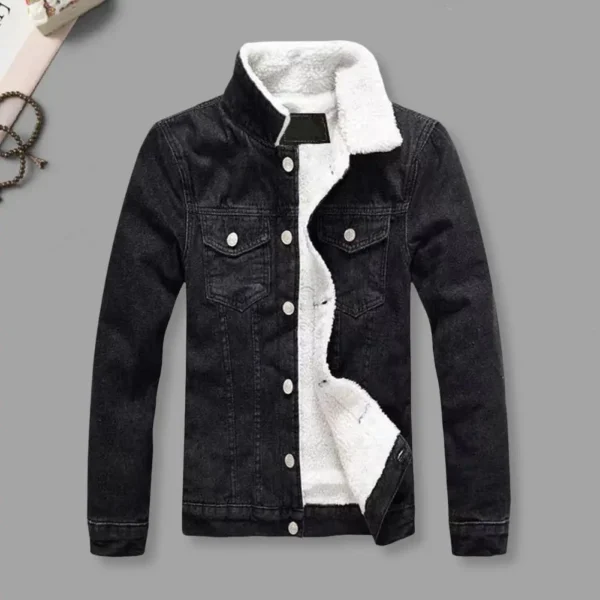 Men's Denim Jacket With Fleece Overcoat Casual Denim Jacket - Image 3