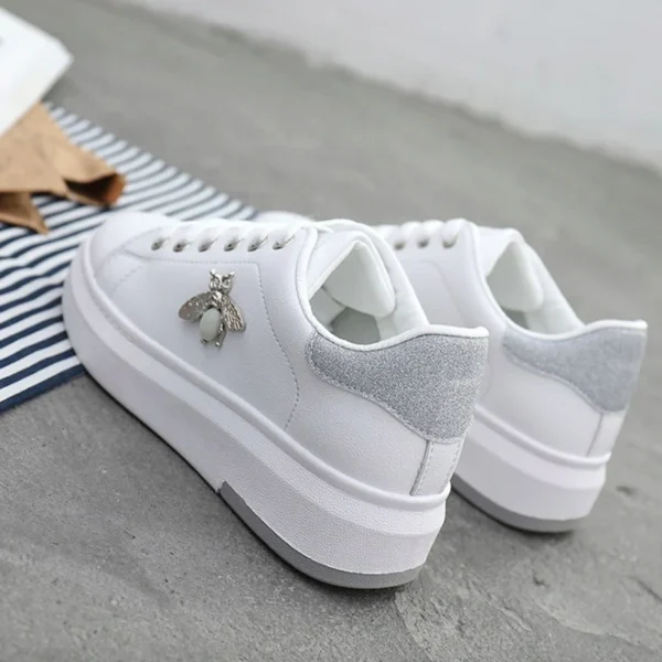 Women Casual Shoes 2021 New Women Sneakers Fashion Breathable PU Leather Platform White Women Shoes Soft Footwears Rhinestone - Image 2