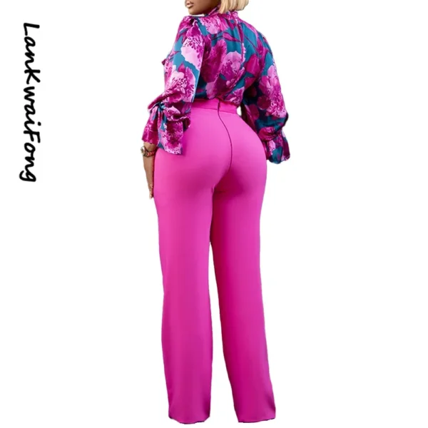 Women's Flower Print Top Shirt Pants   2 Piece - Image 2