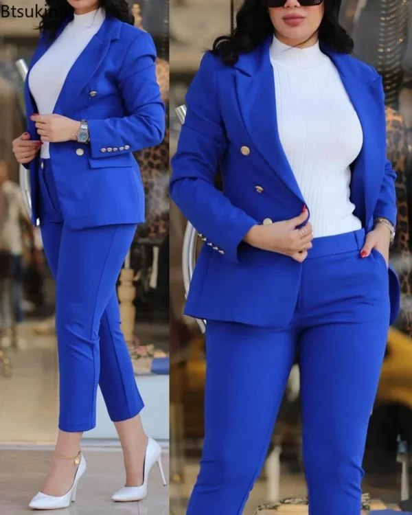 Katali  Office Pant Sets 2PCS Double Breasted Solid Blazers Jacket - Image 3