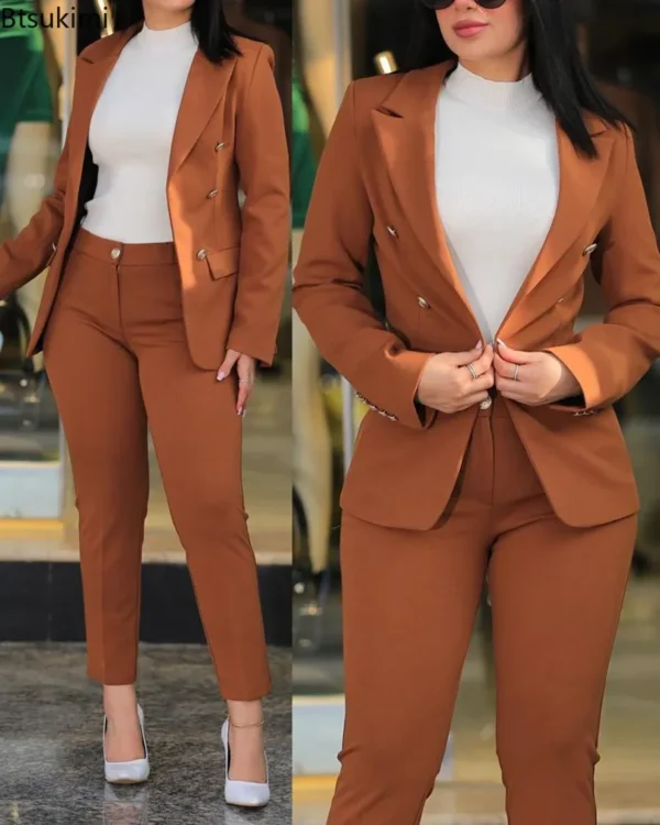 Katali  Office Pant Sets 2PCS Double Breasted Solid Blazers Jacket - Image 4