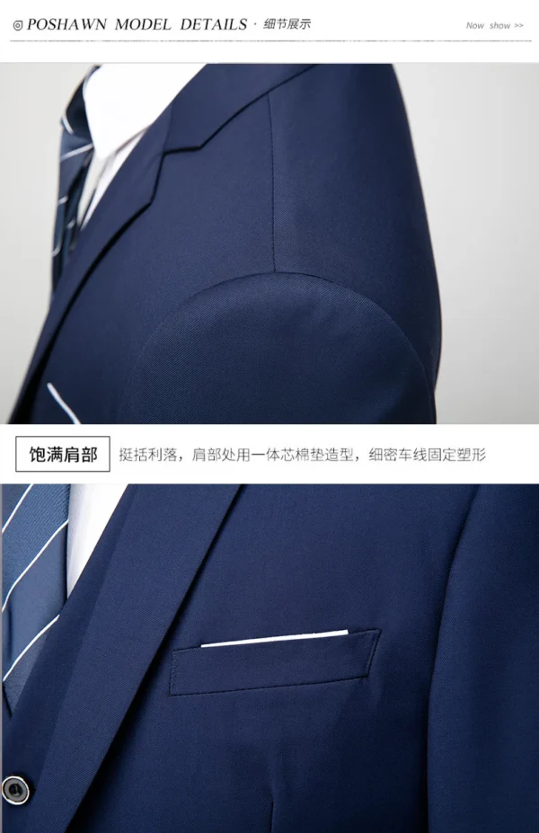 Business Mens Suit Three-piece  Wedding ( Jacket + Vest+Pants ) - Image 7