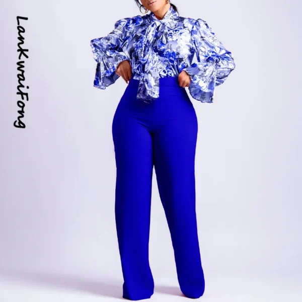 Women's Flower Print Top Shirt Pants   2 Piece - Image 3
