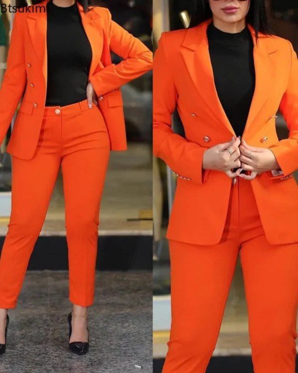 Katali  Office Pant Sets 2PCS Double Breasted Solid Blazers Jacket - Image 5