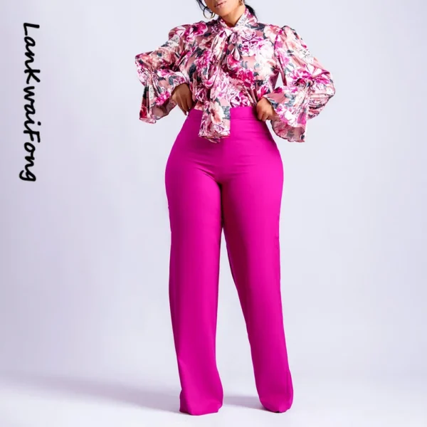 Women's Flower Print Top Shirt Pants   2 Piece - Image 4
