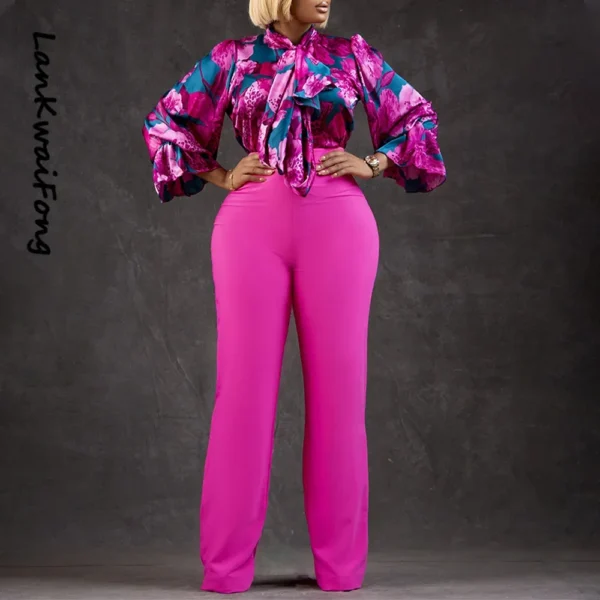 Women's Flower Print Top Shirt Pants   2 Piece - Image 5