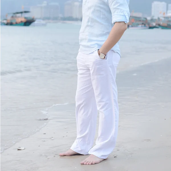 Cotton Linen Wed Leg thai fisherman Loose Long Pant White Black M-3XL - Image 2