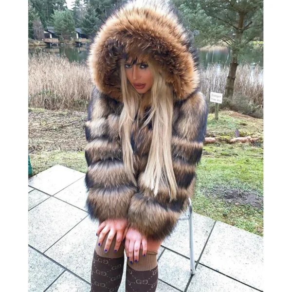 MAKONG Women Luxury Thick Real Raccoon  100% Natural Fox - Image 4