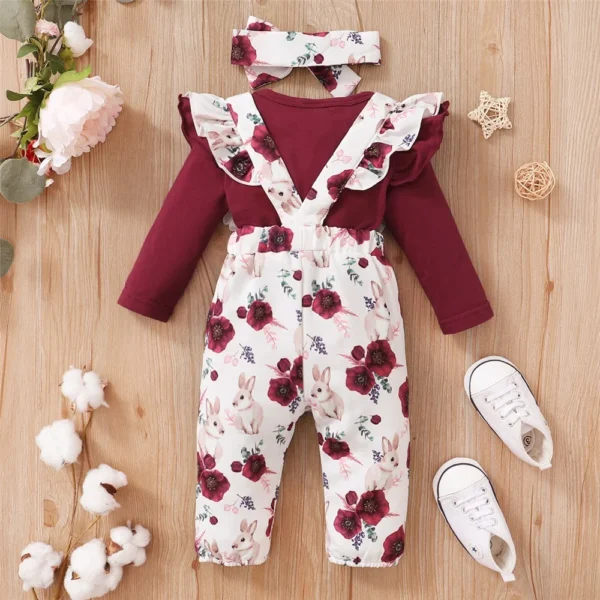 Baby Girl Clothes Set Bodysuit + Flower Strap Pants 2PCS  0-18Months - Image 4