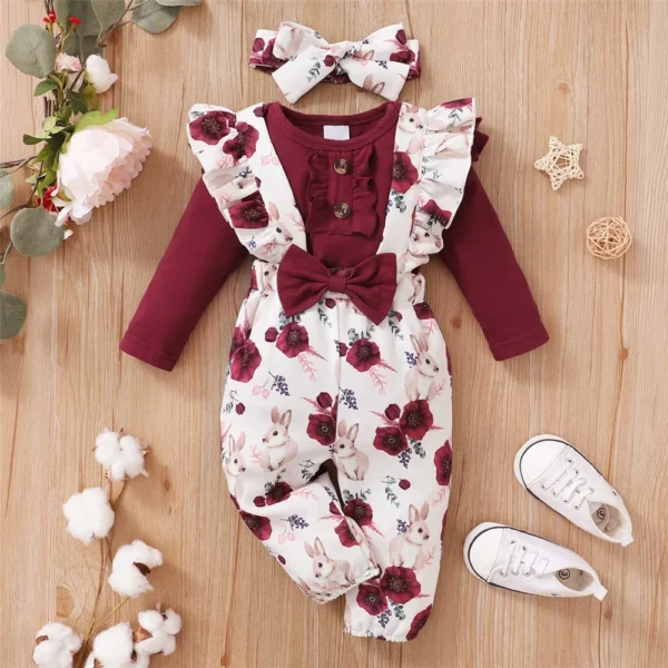 Baby Girl Clothes Set Bodysuit + Flower Strap Pants 2PCS  0-18Months - Image 2