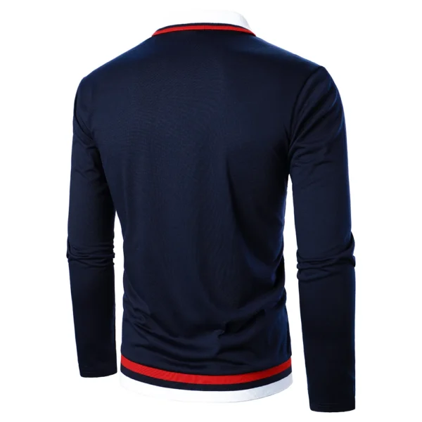 Men Long Sleeve Polo Shirt Solid Splicing Bi-Color - Image 3