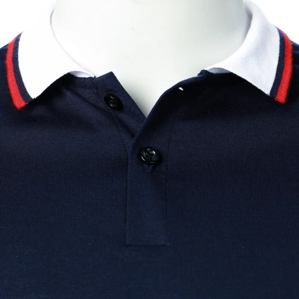 Men Long Sleeve Polo Shirt Solid Splicing Bi-Color - Image 4