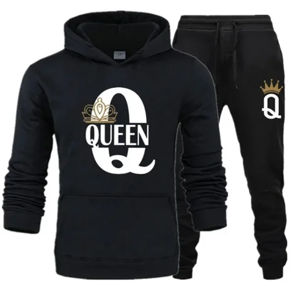 KING QUEEN Print Hooded Couple  Pants 2-Piece Set Unisex - Image 6
