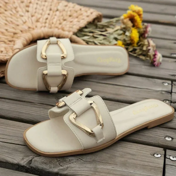 Women Metal Decor Single Band Flat Sandals Fashion - Image 4