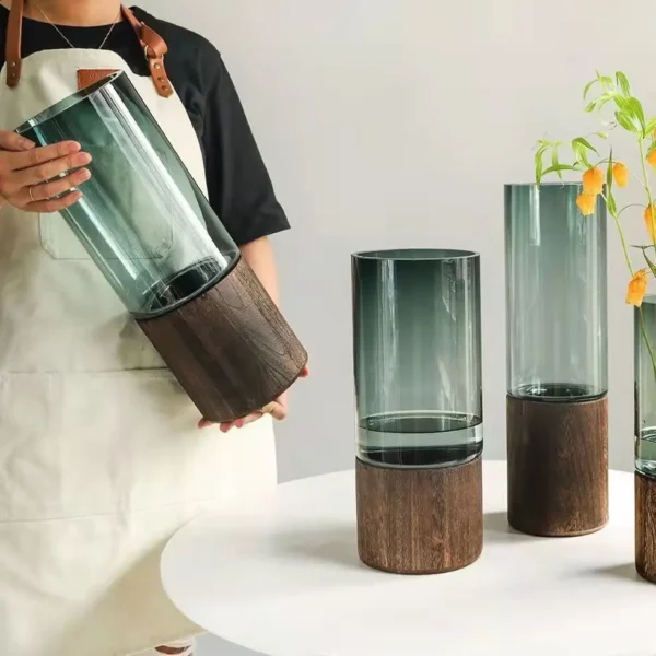Wood base transparent glass vase Home Decor - Image 5
