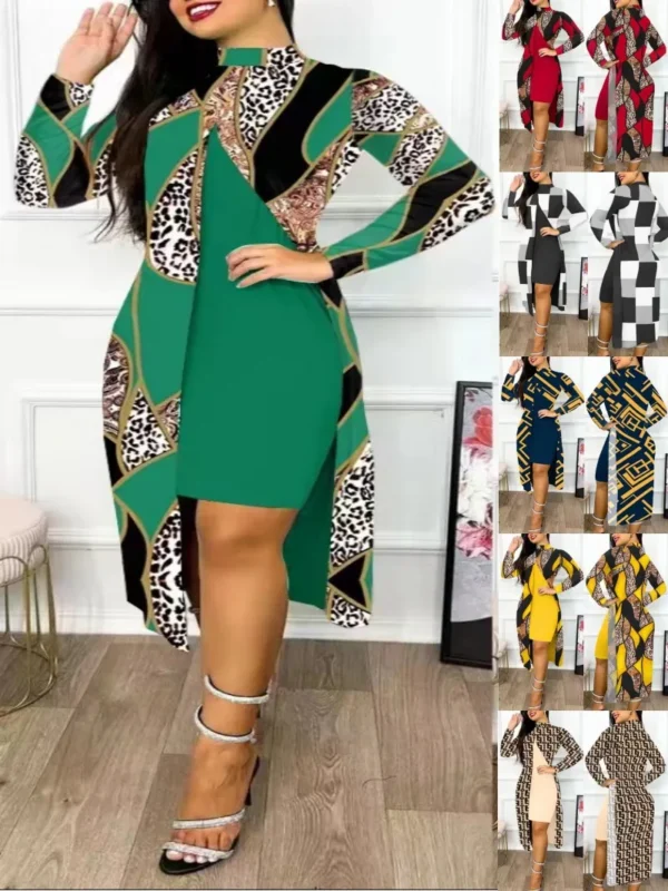 Two Piece Set Women Print Dresses Sets Full Sleeve