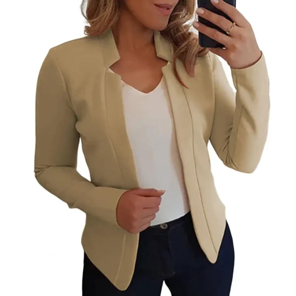 Female Long Sleeve Open Stitch White OL Jackets - Image 2