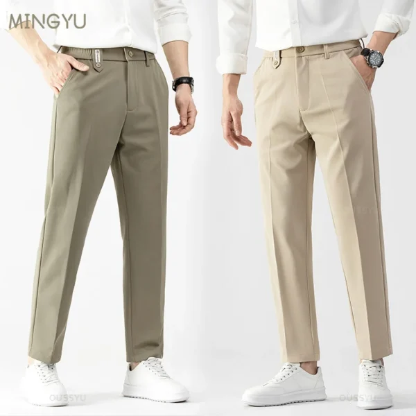 Smooth Khaki Pants Men Business Suit Pant Solid Color Stretch