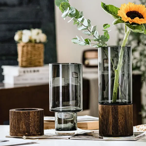 Wood base transparent glass vase Home Decor - Image 3
