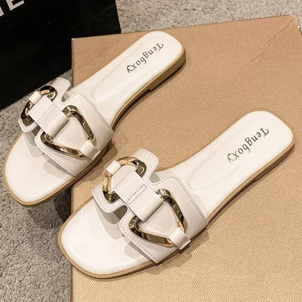 Women Metal Decor Single Band Flat Sandals Fashion - Image 6