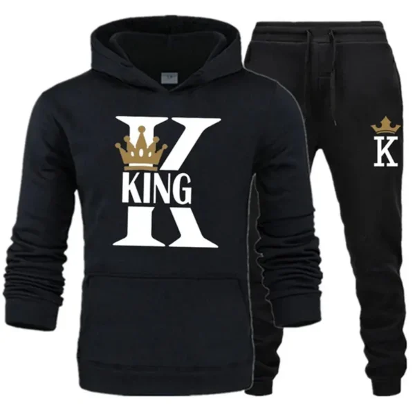 KING QUEEN Print Hooded Couple  Pants 2-Piece Set Unisex - Image 5