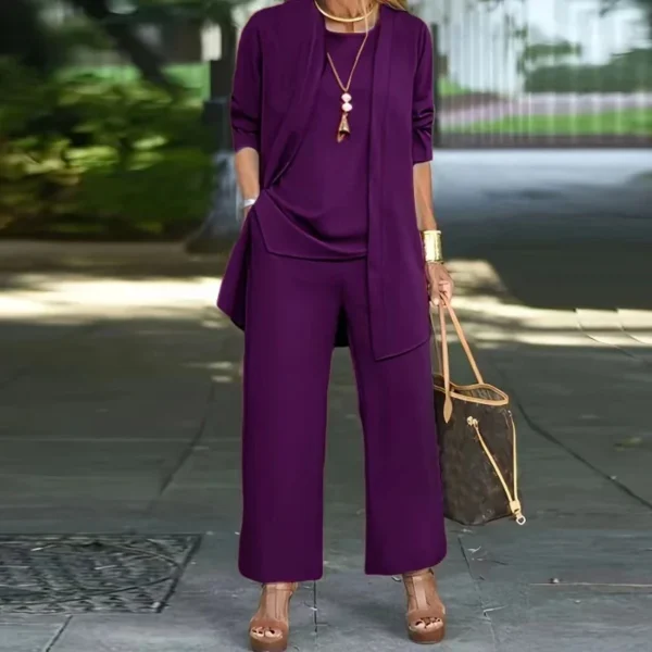 Casual O Neck Vest Cardigan Three Piece Set - Image 2