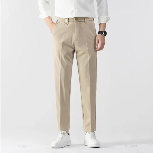 Smooth Khaki Pants Men Business Suit Pant Solid Color Stretch - Image 2
