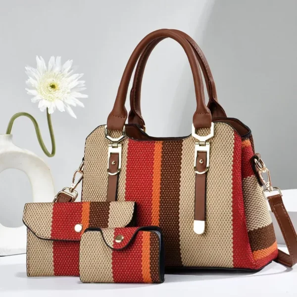 3 Piece Set Large Women's Handbag with Wallet Vertical Stripes