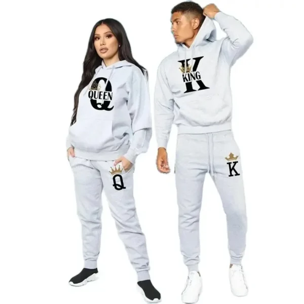 KING QUEEN Print Hooded Couple  Pants 2-Piece Set Unisex