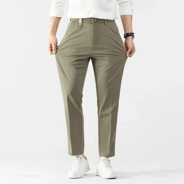 Smooth Khaki Pants Men Business Suit Pant Solid Color Stretch - Image 4