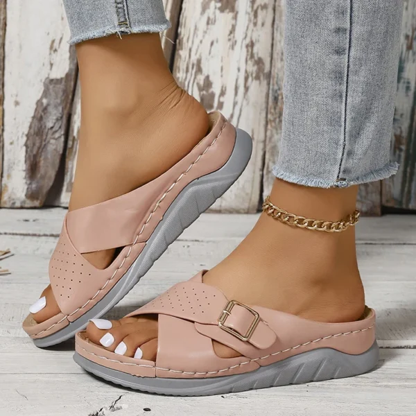 Woman Pu Leather Cross Strap Light Sandals - Image 6