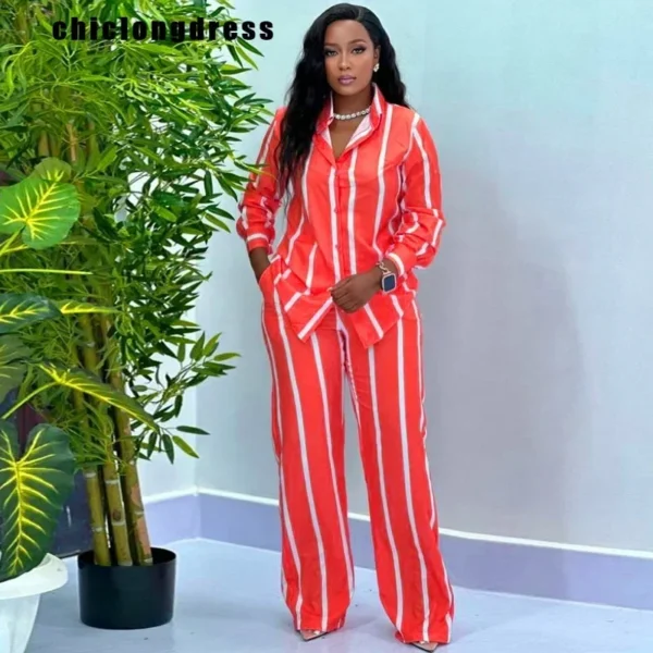 Fashion Stripe Two Piece Set African Women